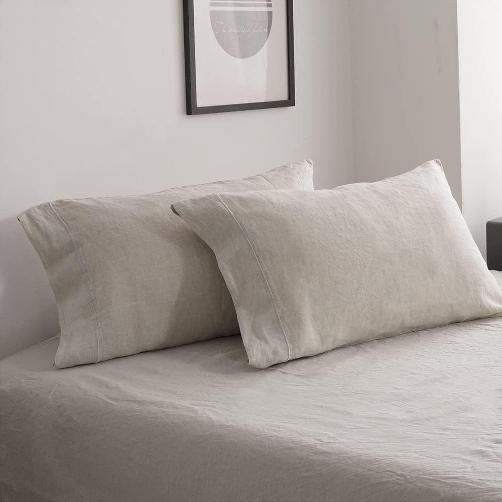 Embroidered Washed Linen Pillowcases 20"x30" Set of 2