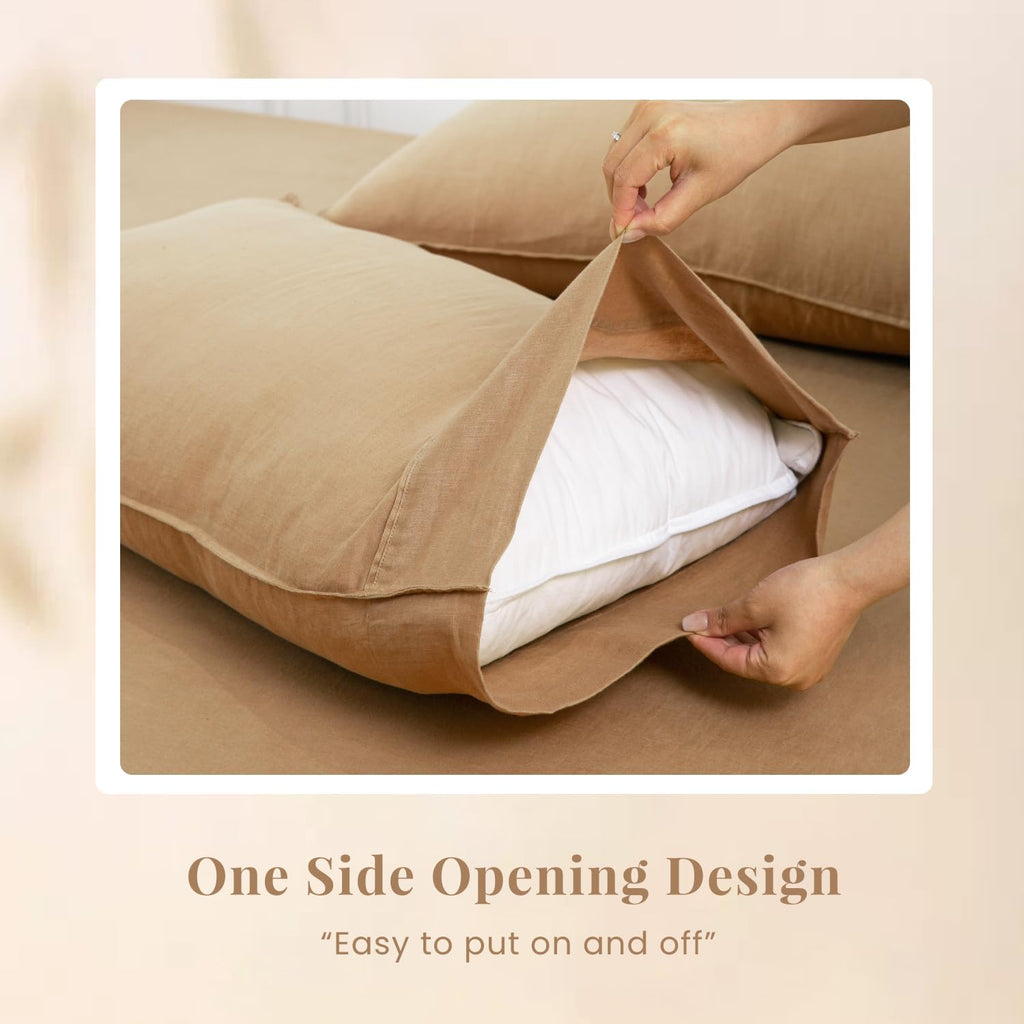 Sandy Beige Organic Linen Pillowcases 20"x30" Set of 2