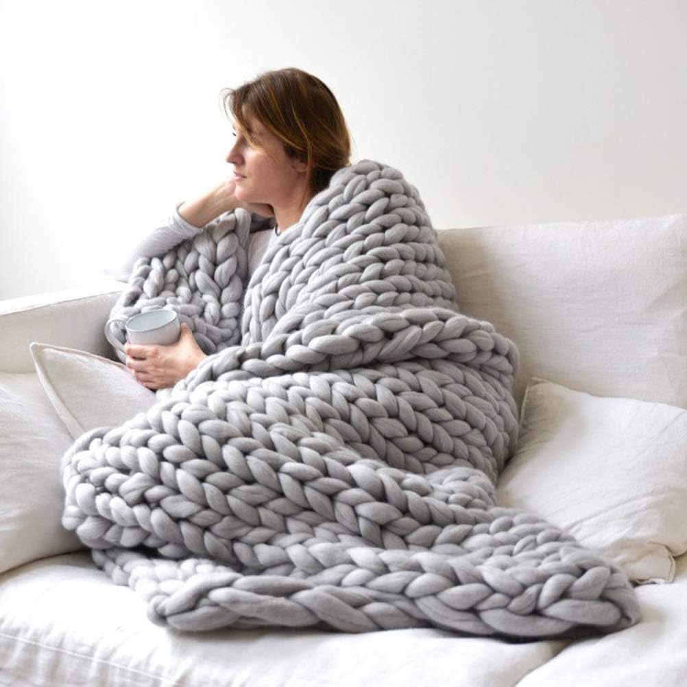 Handmade Chunky Chenille Knit Throw Blanket