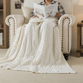 Cream Jacquard Cable Knit Throw Blanket 50x60 Inches