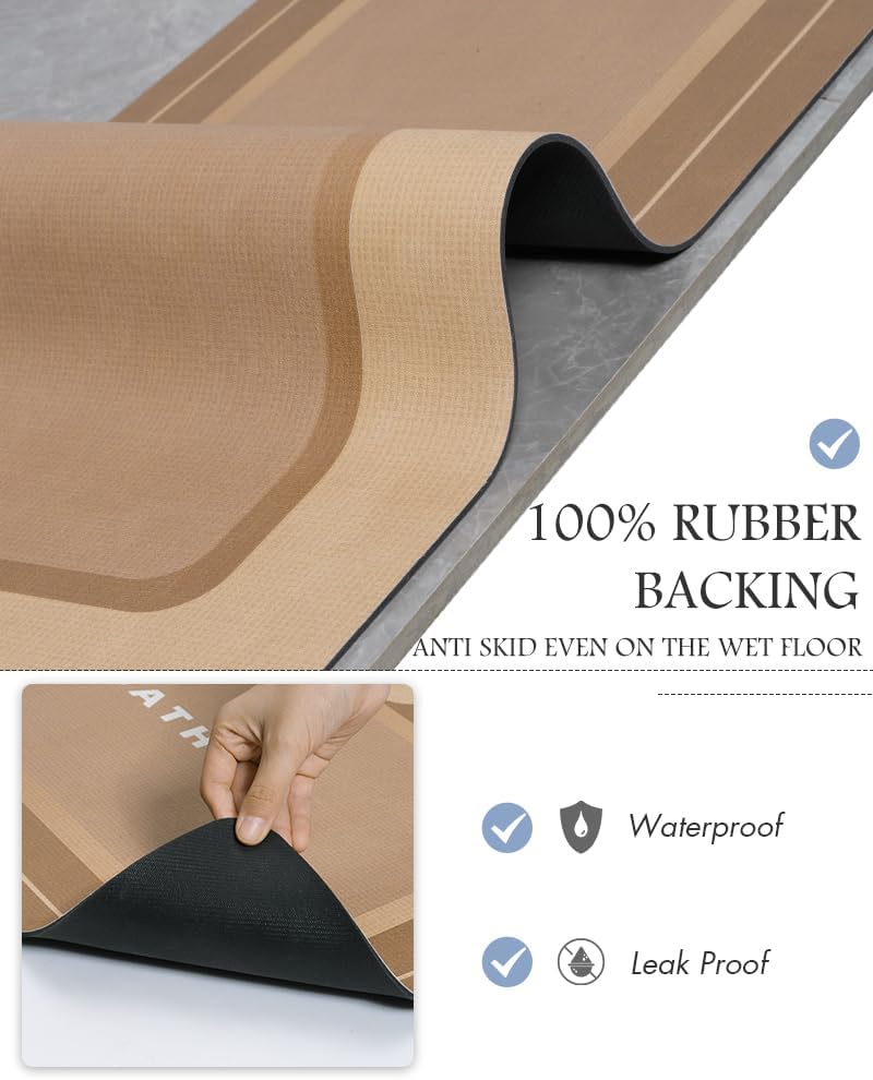 Brown Thin Non Slip Absorbent Bath Mat 17"x50"