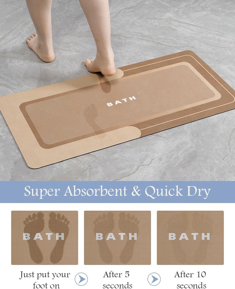Brown Thin Non Slip Absorbent Bath Mat 17"x50"
