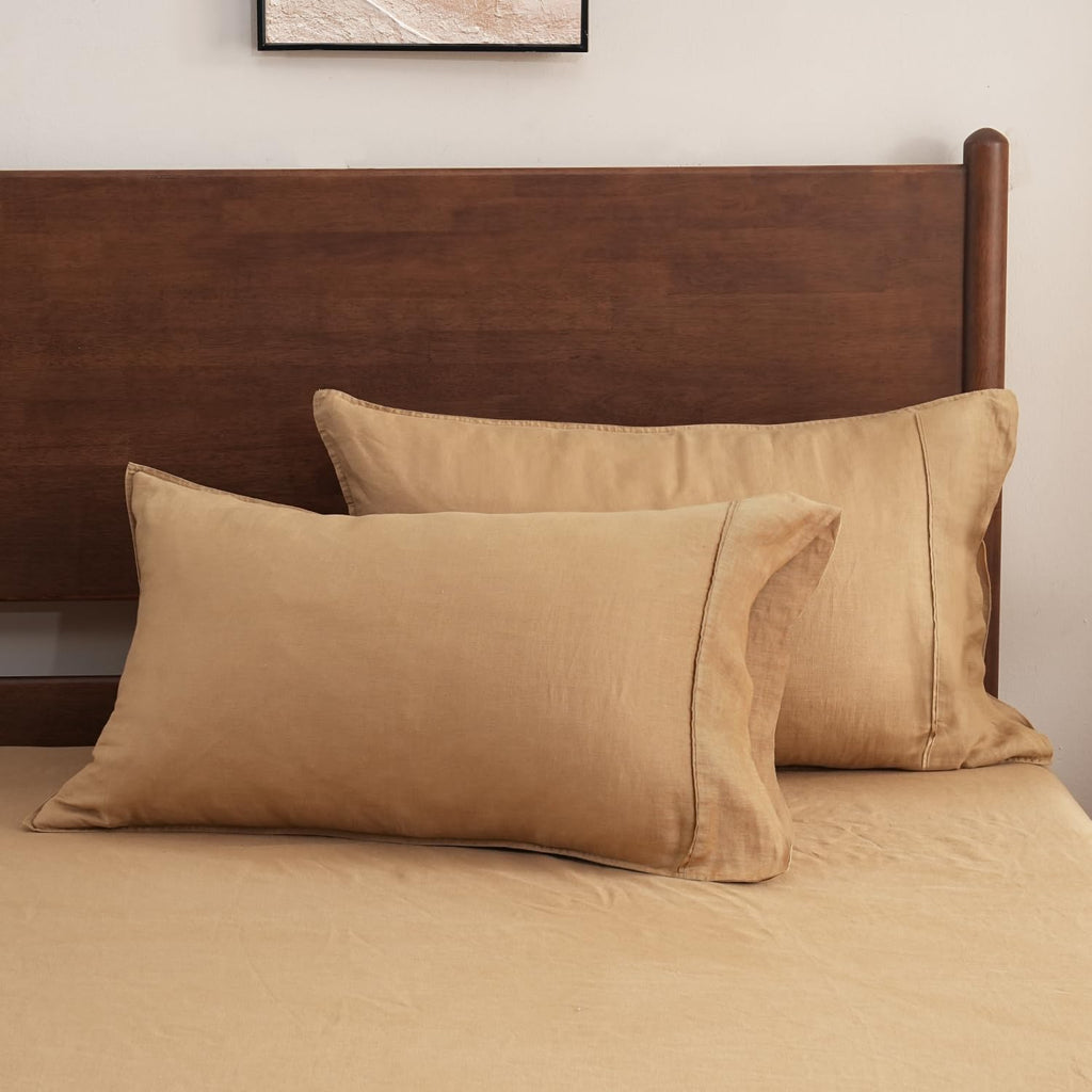 Sandy Beige Organic Linen Pillowcases 20"x30" Set of 2