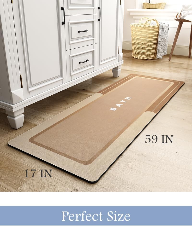 Brown Thin Non Slip Absorbent Bath Mat 17"x50"