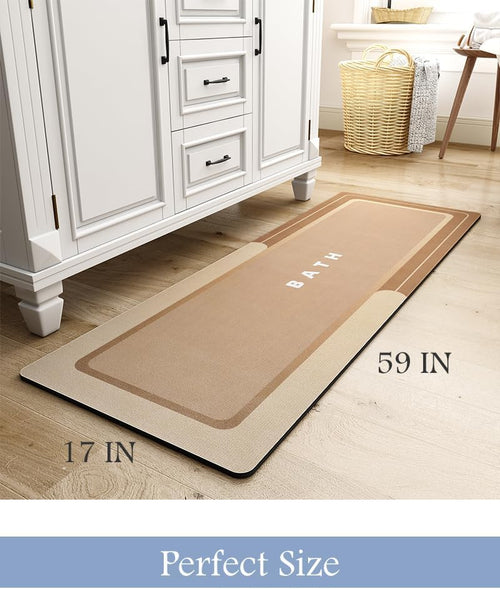 Brown Thin Non Slip Absorbent Bath Mat 17"x50"