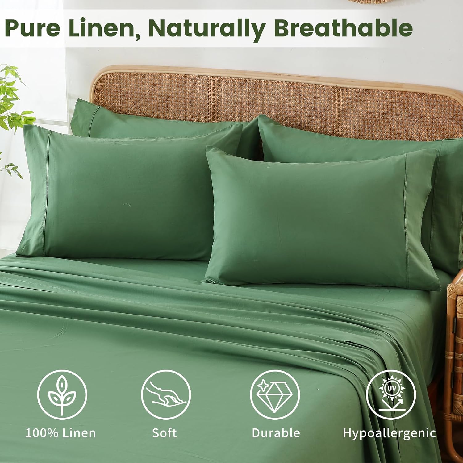 Sage Green French Linen Pillowcases 20"x30" Set of 2