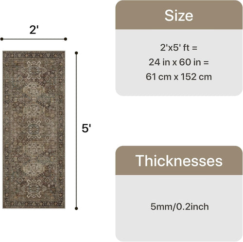 Brown Vintage Washable Runner Rug 2x5