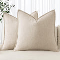 Beige Boho Linen Euro Pillow Covers 24"x24" 2 Pack
