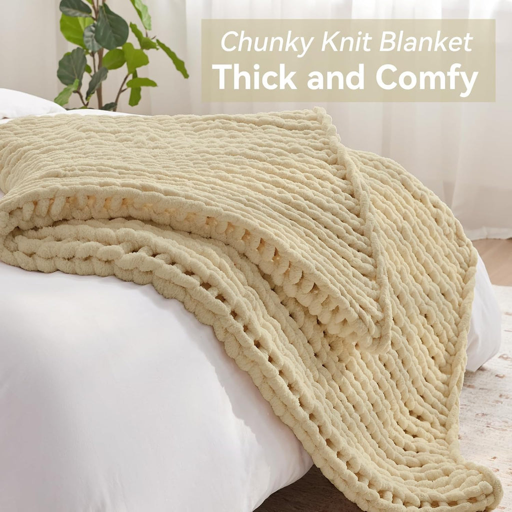 Oatmeal Hand Crochet Chunky Chenille Throw Blanket 30"x40"