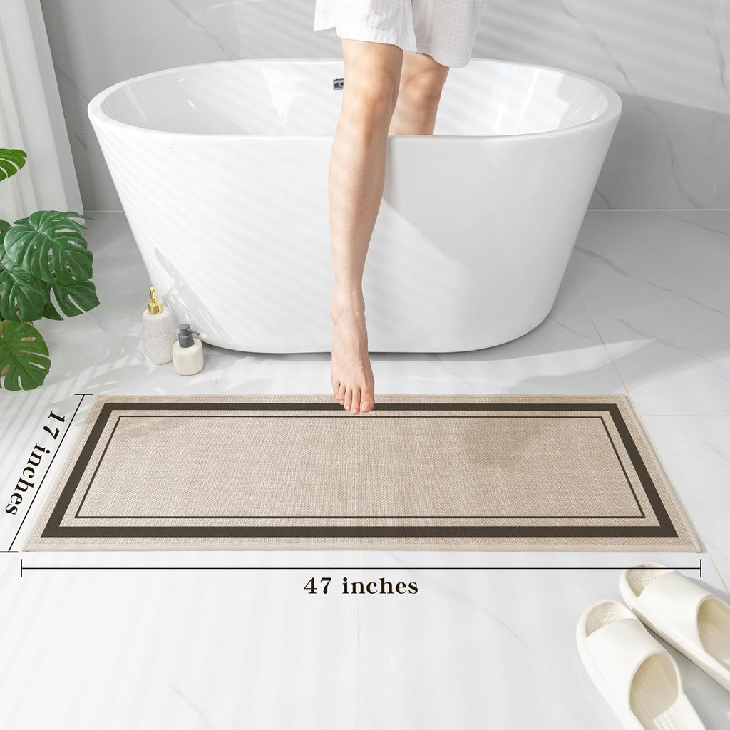 Light Beige Thin Non Slip Bath Runner Rug 47"x17"