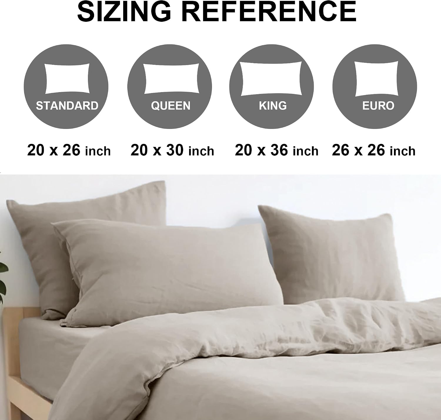 Natural Washed French Linen Pillow Covers 20"x30" Set of 2