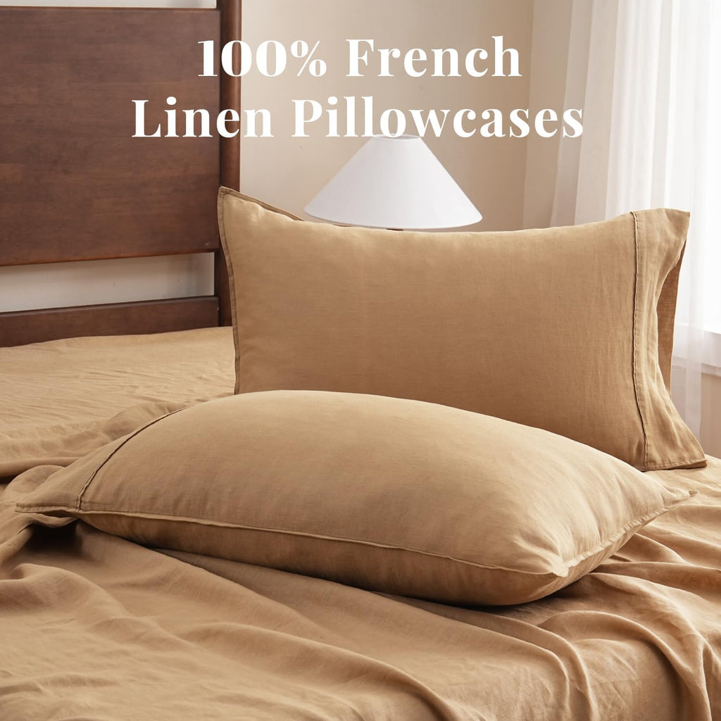 Sandy Beige Organic Linen Pillowcases 20"x30" Set of 2