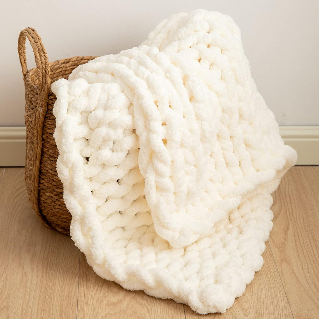 Cream Handmade Chunky Knit Throw Blanket