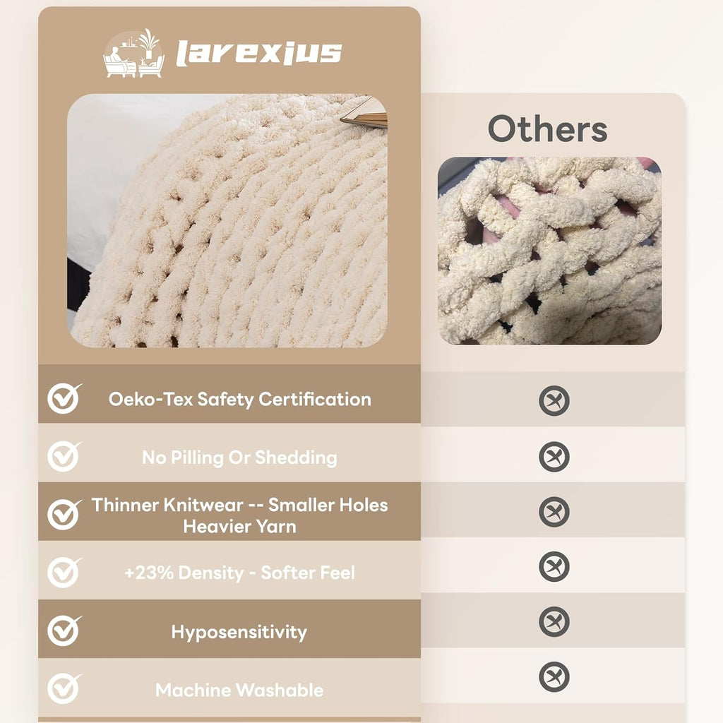 Cream Rope Knot Chunky Knit Throw Blanket 50"x60"