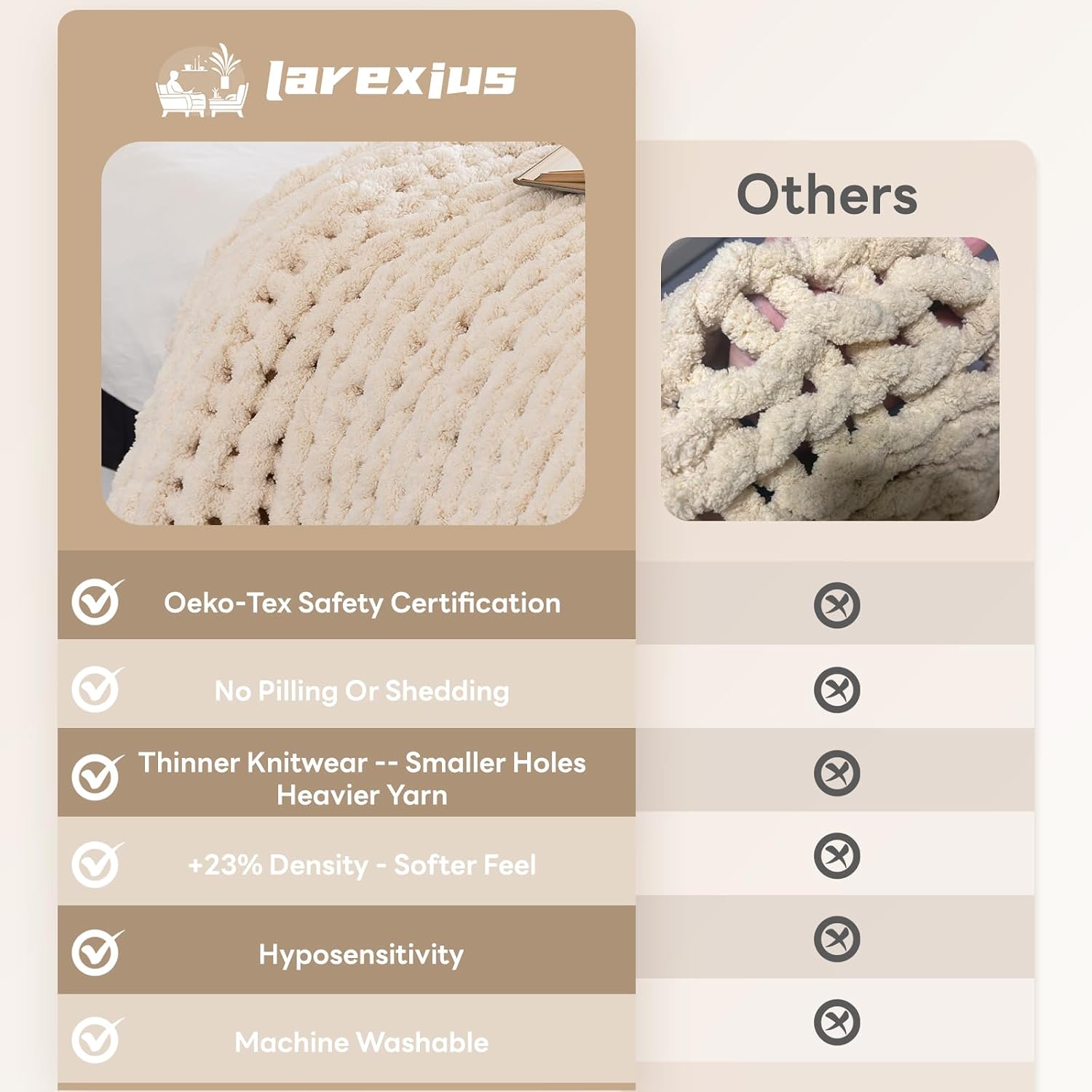 Cream Rope Knot Chunky Knit Throw Blanket 50"x60"