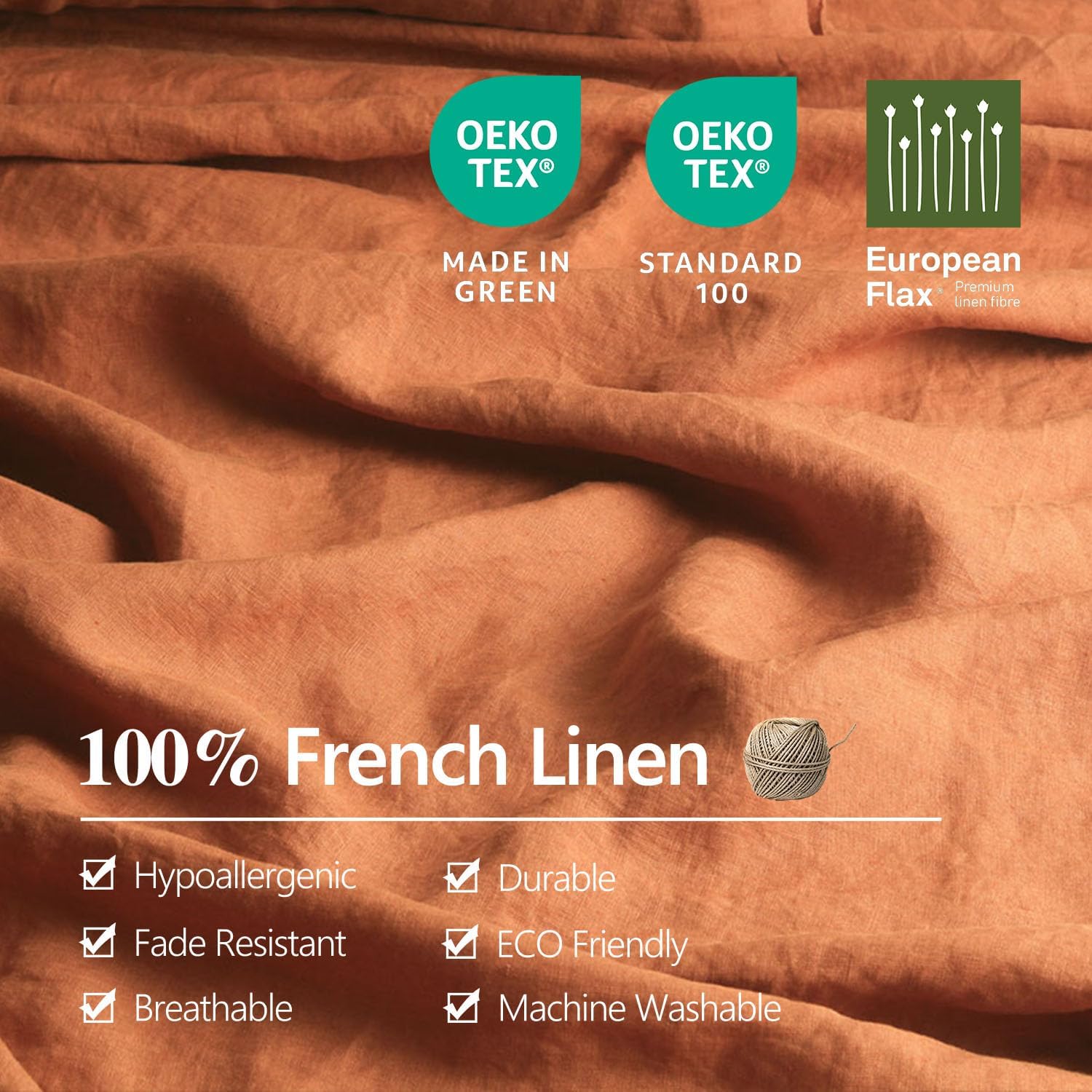 Orange Caramel Organic Linen Pillowcases 20"x30" Set of 2