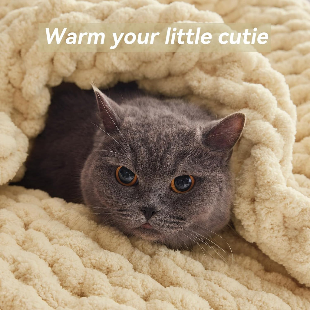 Oatmeal Hand Crochet Chunky Chenille Throw Blanket 30"x40"