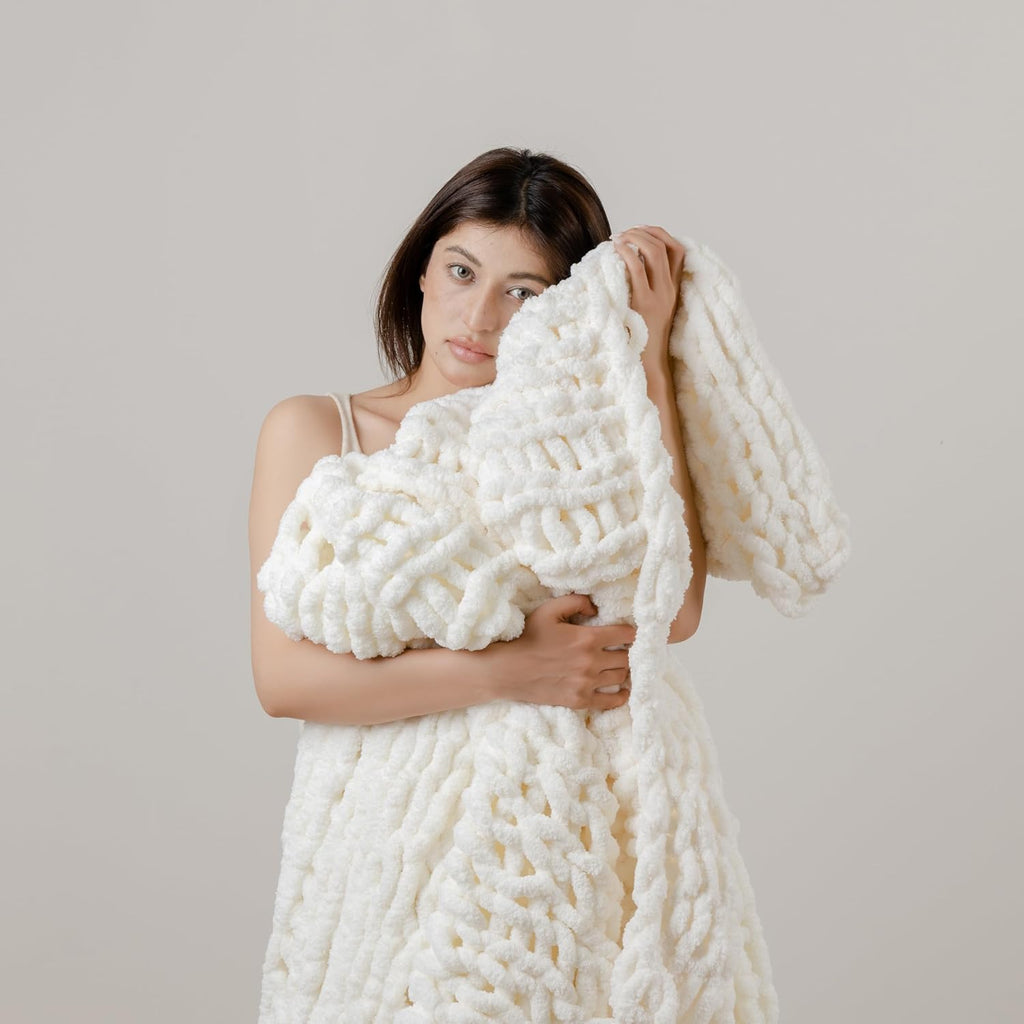 Cream Handmade Chunky Knit Throw Blanket