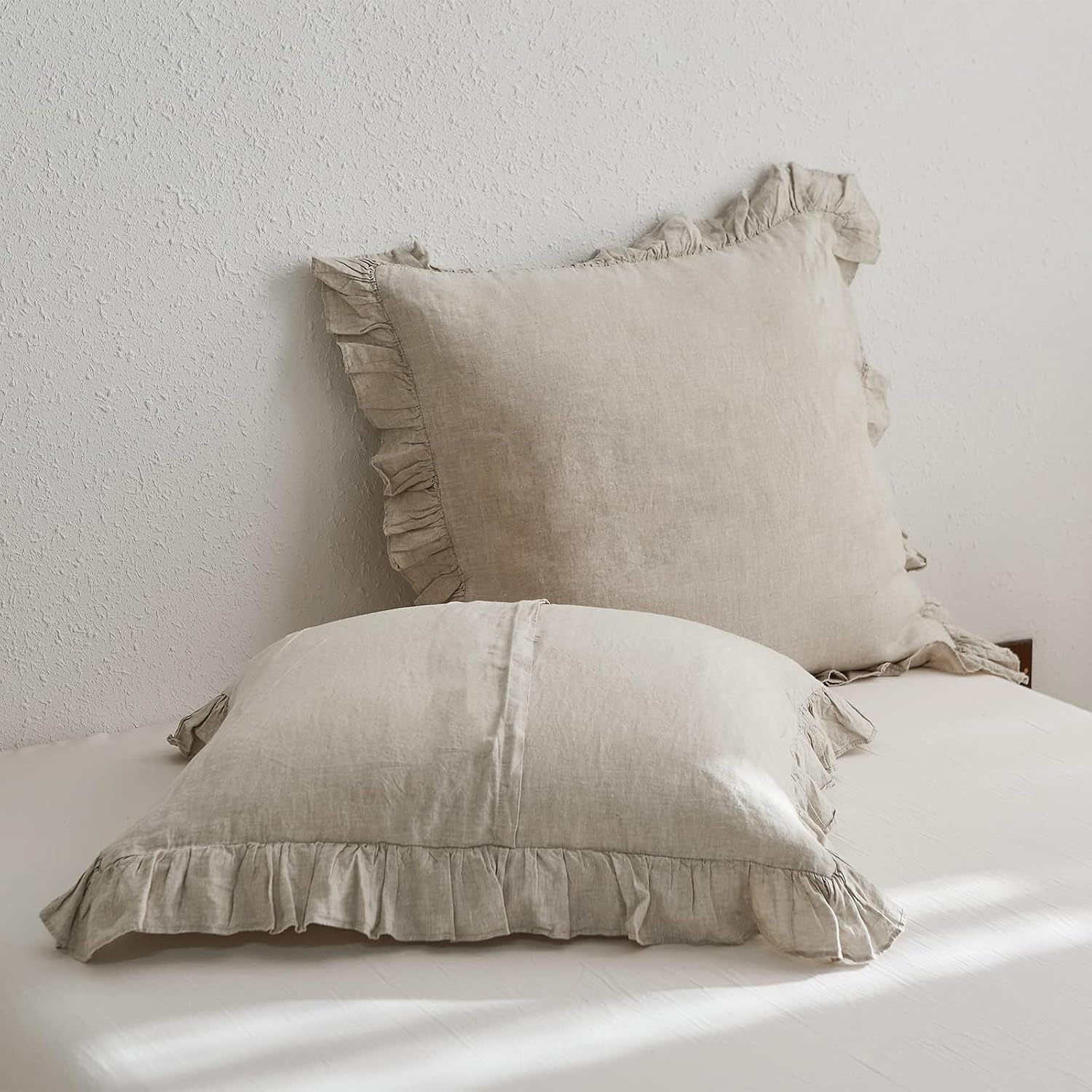 Natural Ruffled Linen Euro Pillow Covers 26"x26" Set of 2