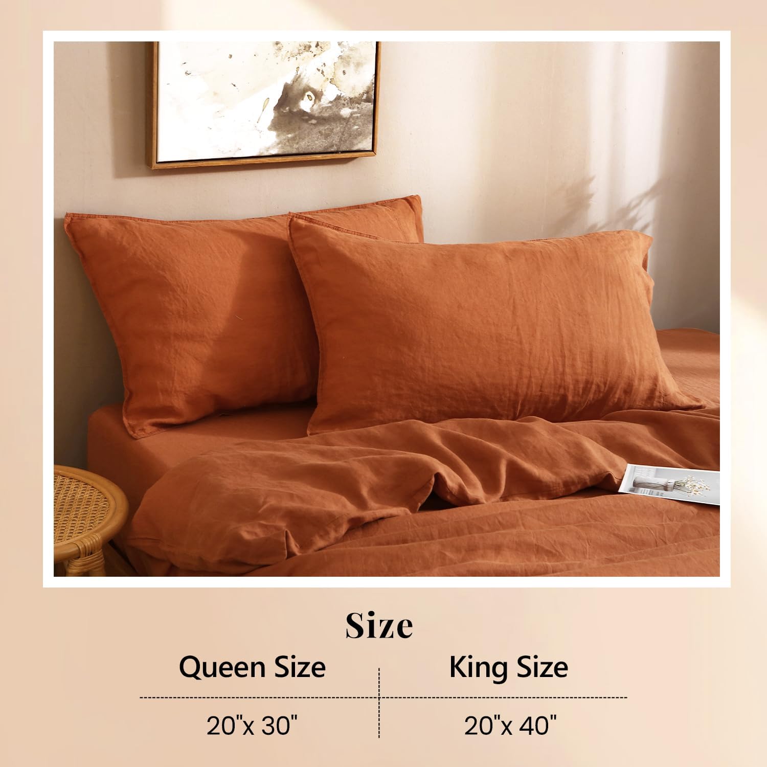 Orange Caramel Organic Linen Pillowcases 20"x30" Set of 2