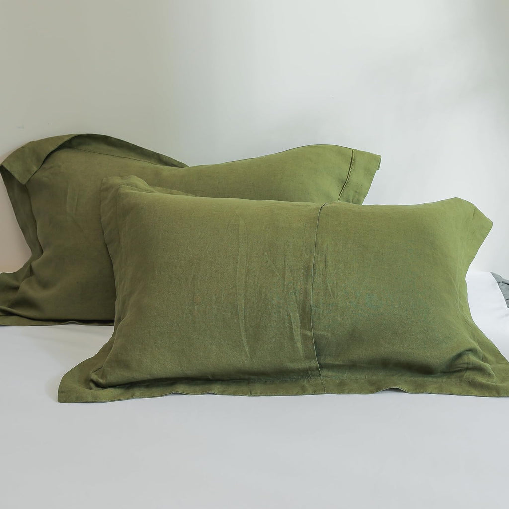 Olive Embroidered Linen Pillowcases 2 Pack 20"x36"