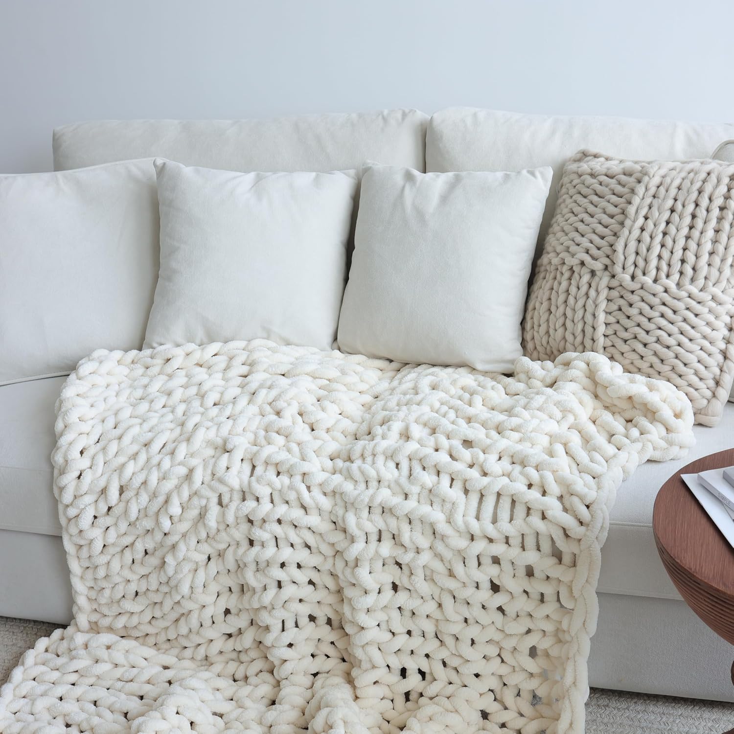 Cream Chunky Knit Chenille Throw Blanket 40"x50"