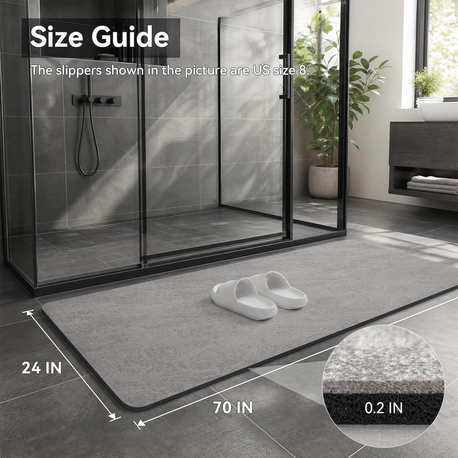 Gray Thin Non Slip Bath Mat 24"x70"