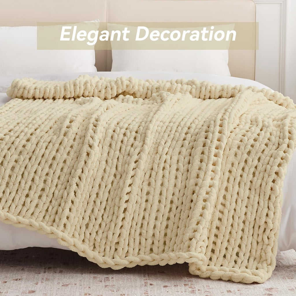 Oatmeal Hand Crochet Chunky Chenille Throw Blanket 30"x40"