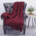 Burgundy Tassel Cable Knit Throw Blanket 50"x60"