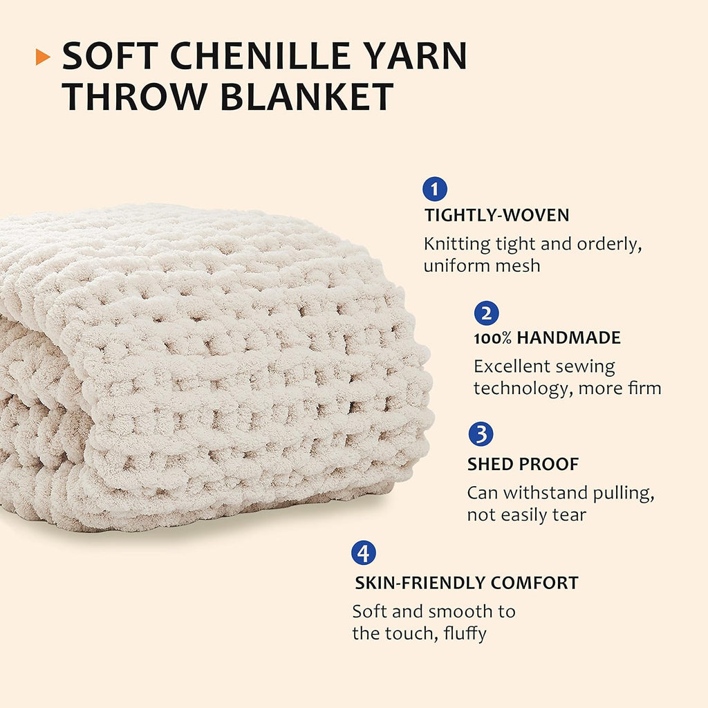 Handmade Cable Knit Chenille Chunky Throw Blanket 50x60