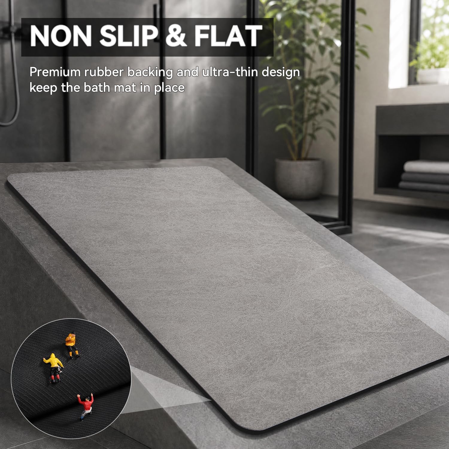 Gray Thin Non Slip Bath Mat 24"x70"