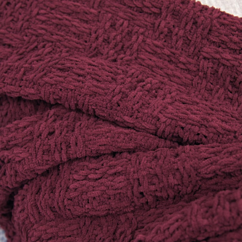 Burgundy Tassel Cable Knit Throw Blanket 50"x60"