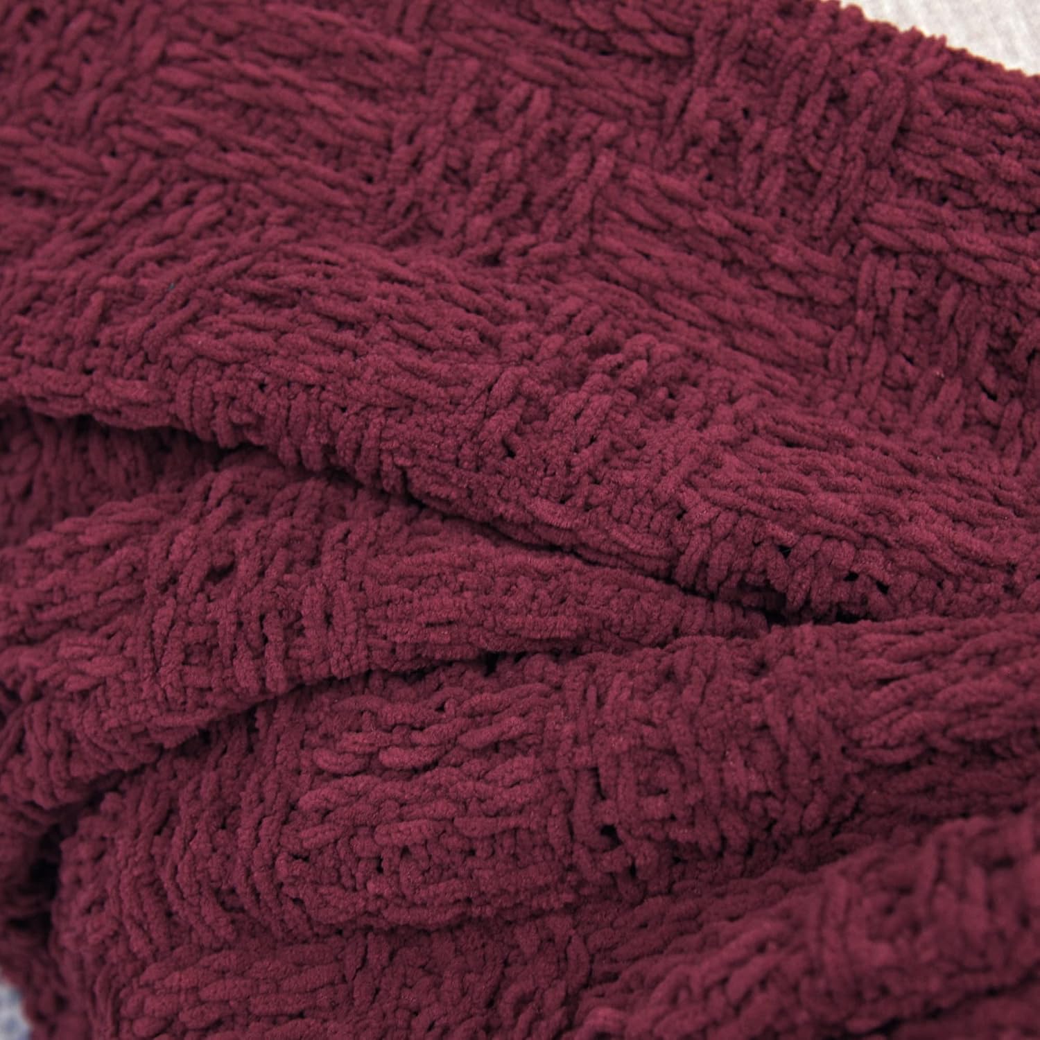 Burgundy Tassel Cable Knit Throw Blanket 50"x60"