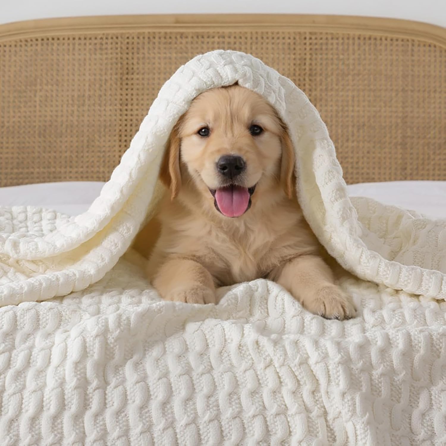 Cream Jacquard Cable Knit Throw Blanket 50x60 Inches