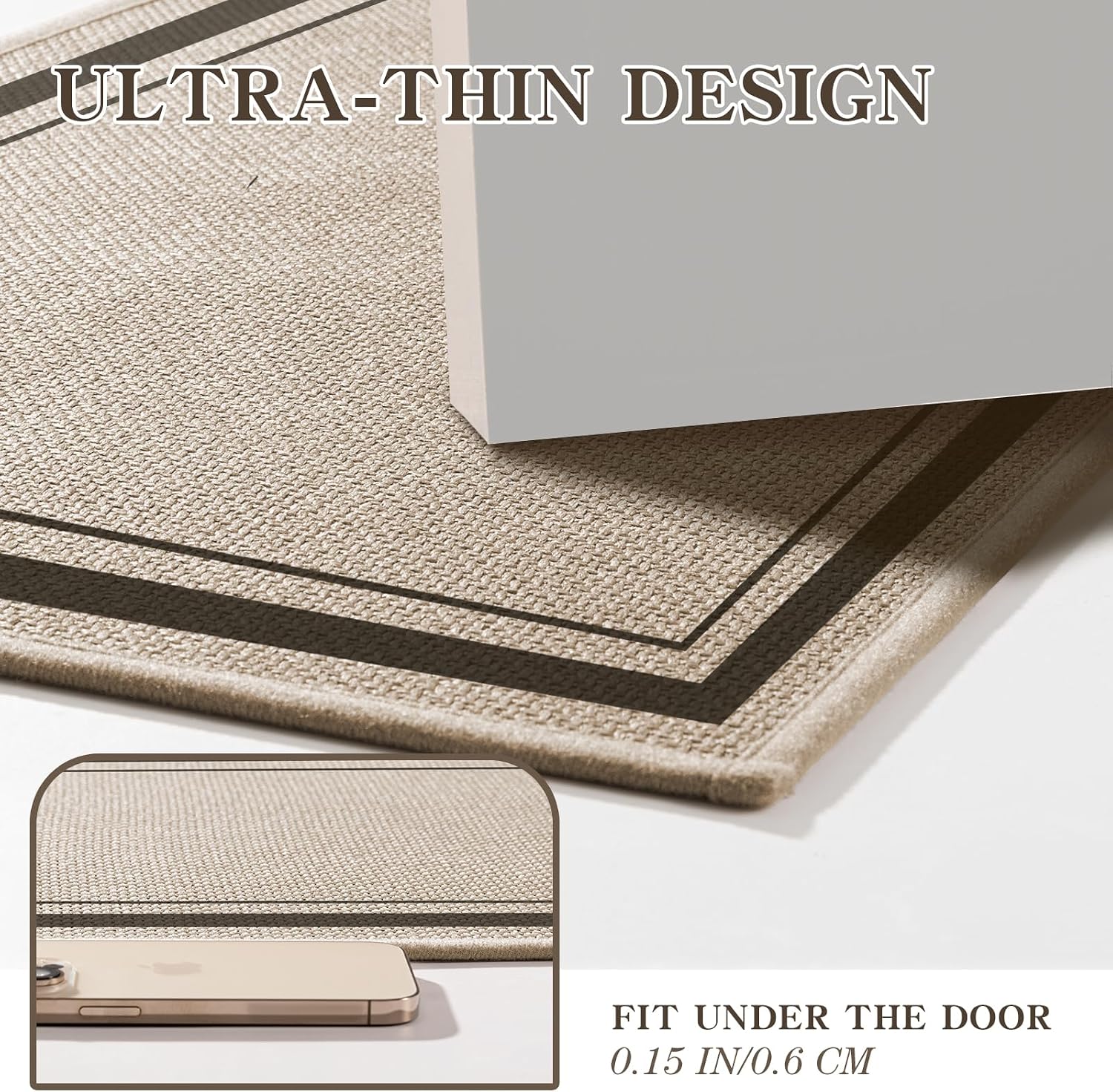 Light Beige Thin Non Slip Bath Runner Rug 47"x17"