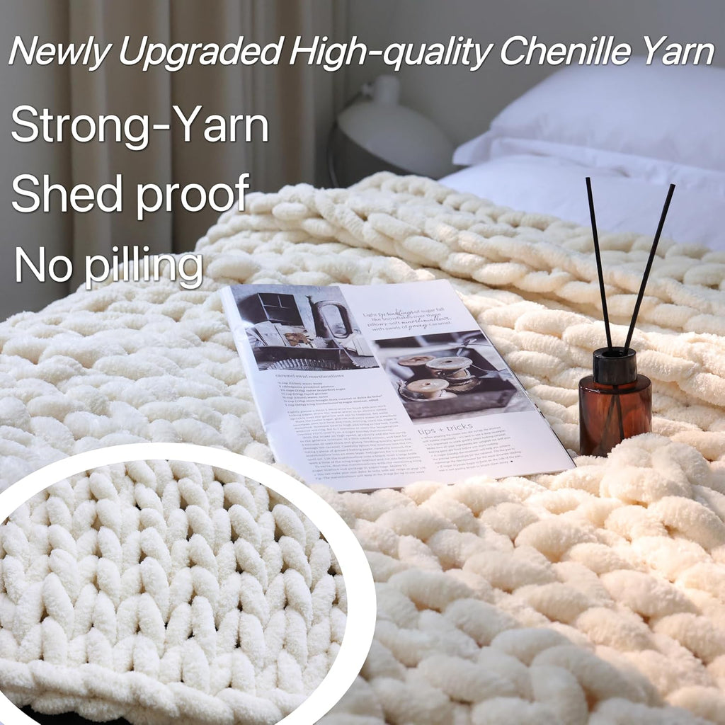 Cream Chunky Knit Chenille Throw Blanket 40"x50"