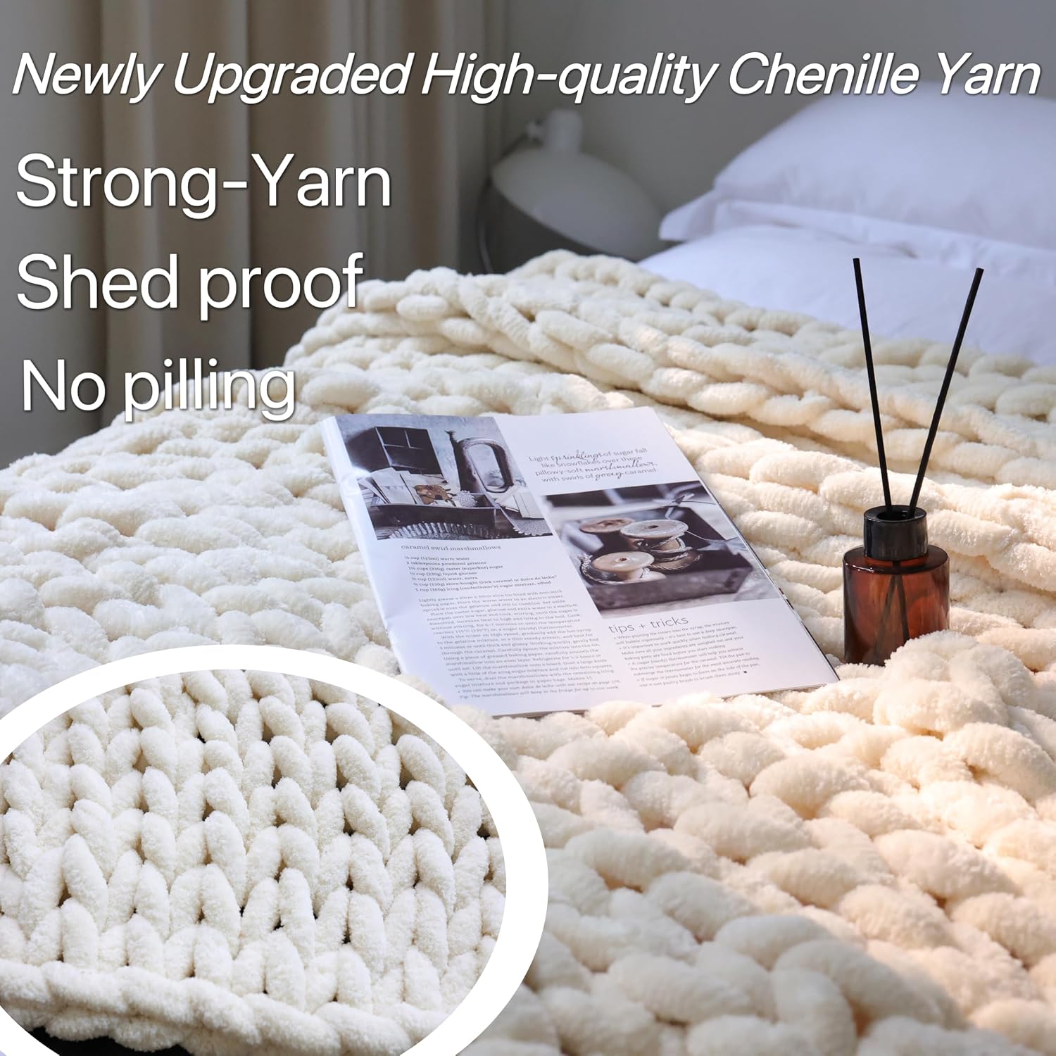 Cream Chunky Knit Chenille Throw Blanket 40"x50"
