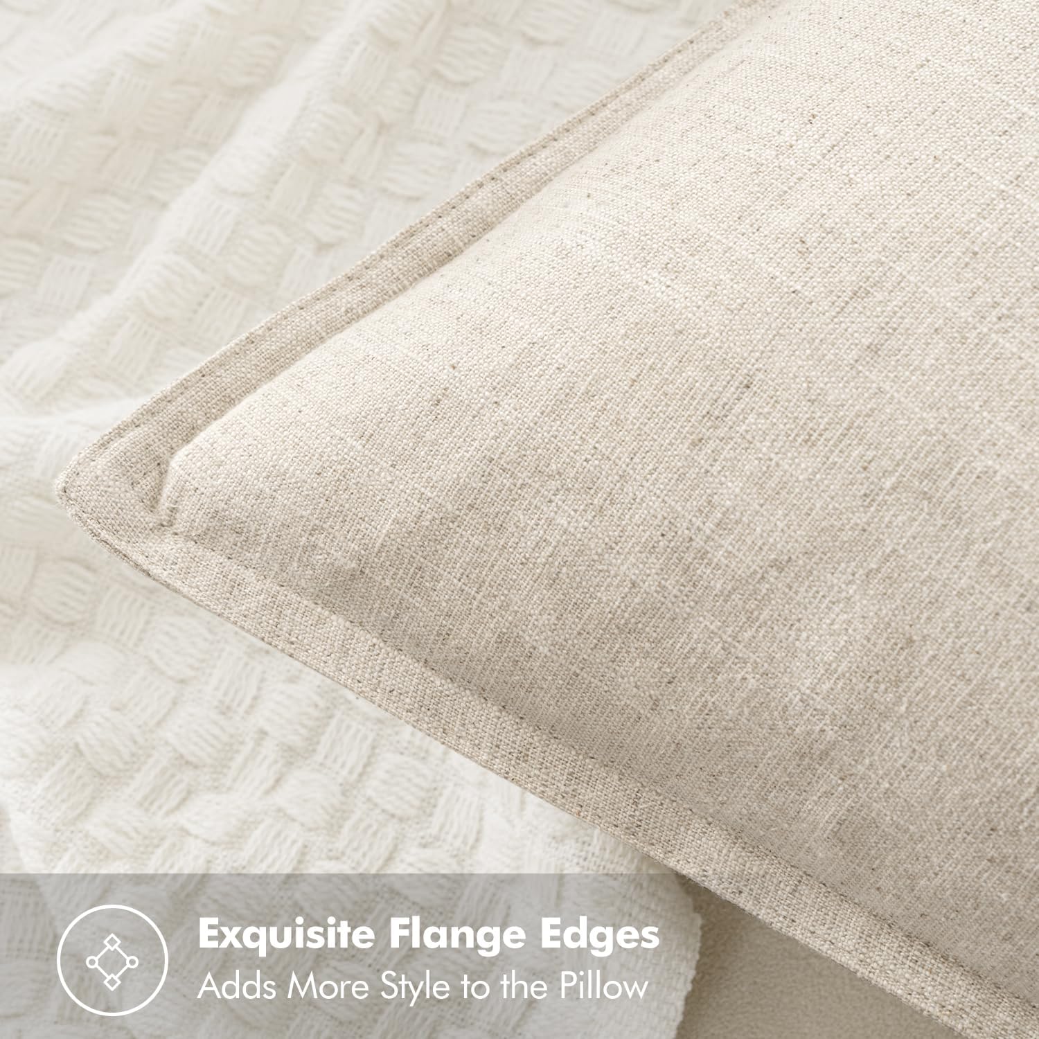 Beige Boho Linen Euro Pillow Covers 24"x24" 2 Pack