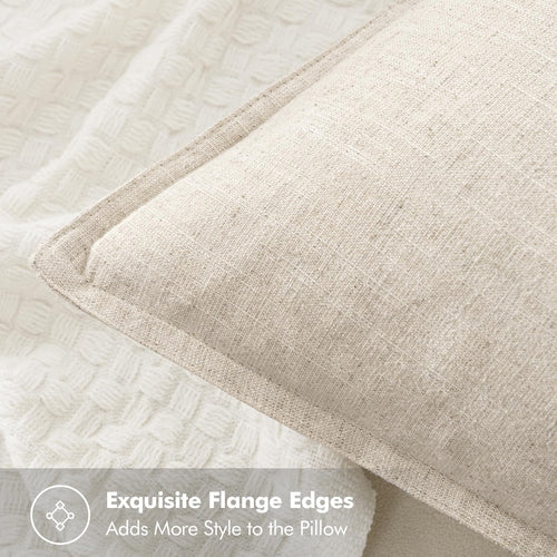 Beige Boho Linen Euro Pillow Covers 24"x24" 2 Pack