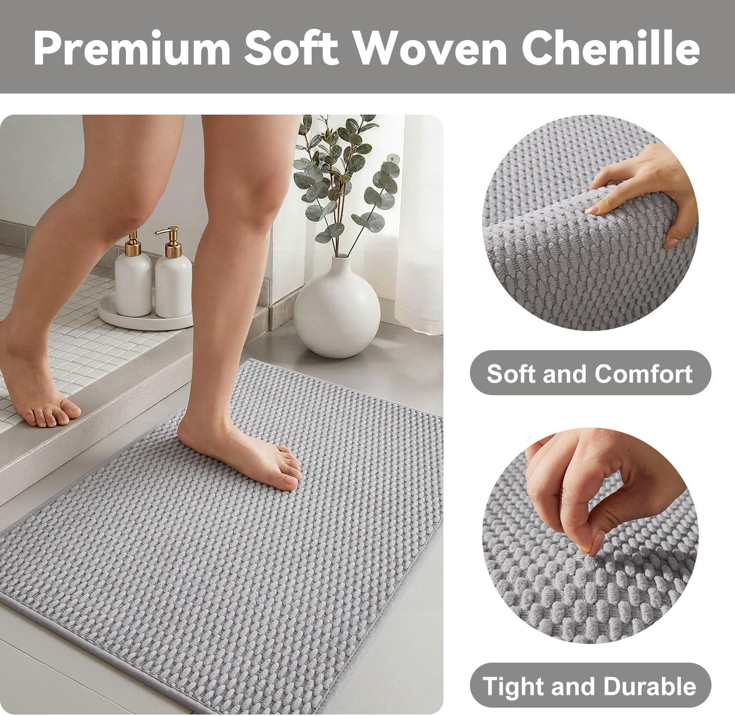 Light Grey Thin Washable Non Slip Bath Runner Rug 24"x70"