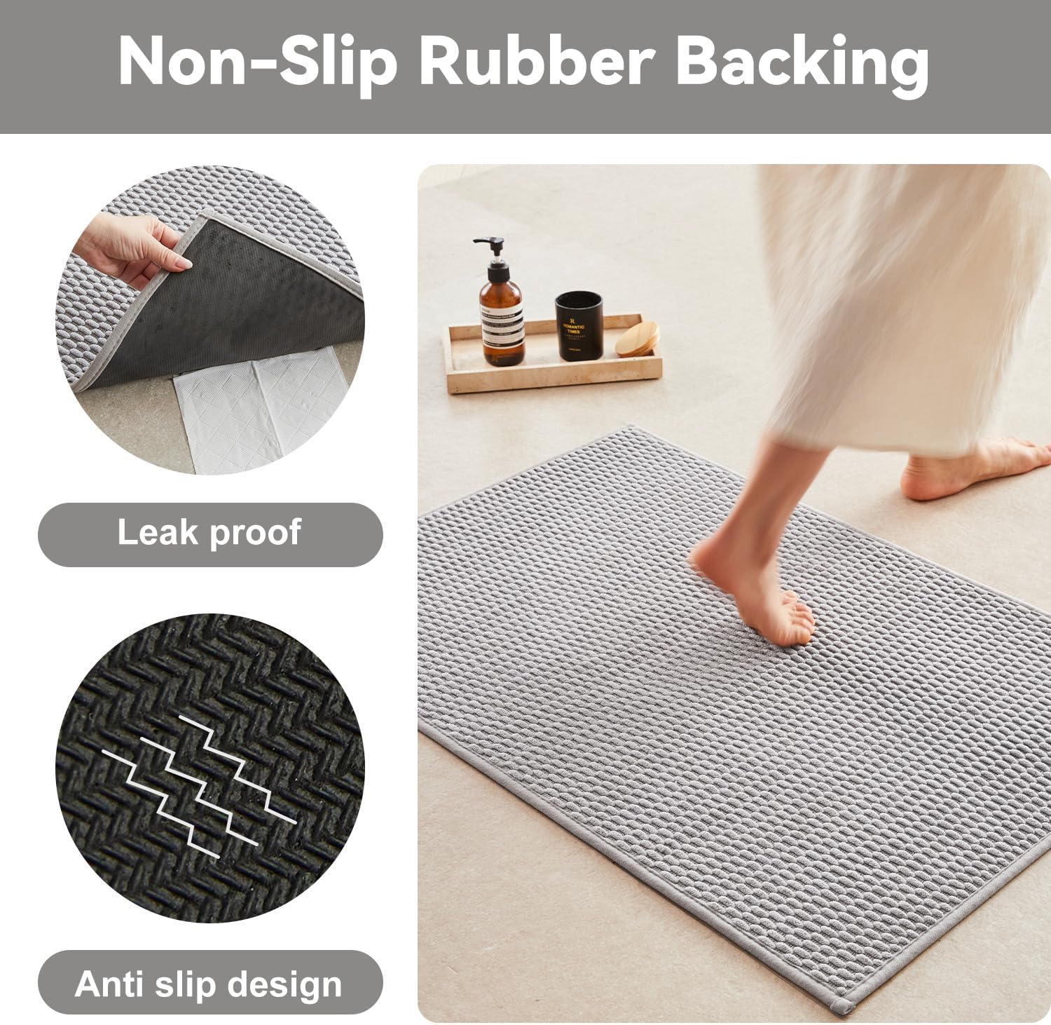 Light Grey Thin Washable Non Slip Bath Runner Rug 24"x70"