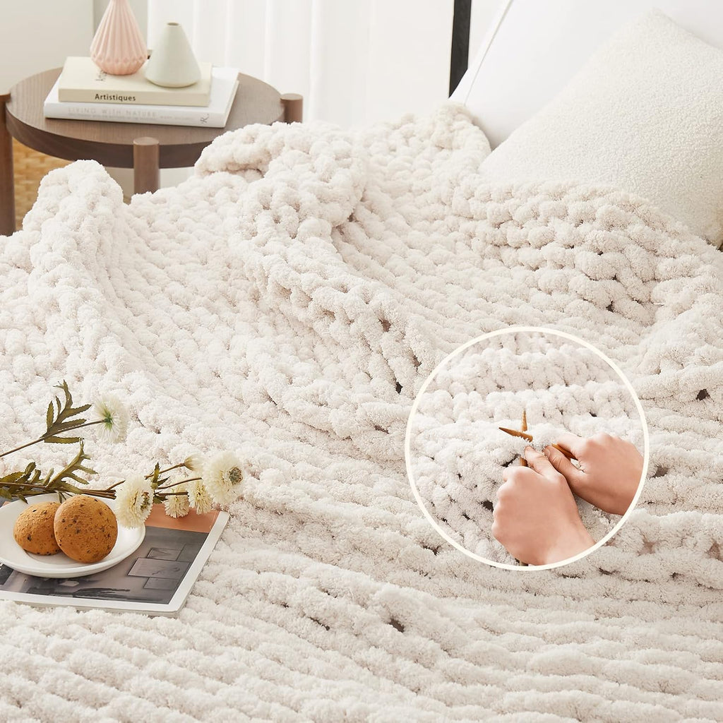 Handmade Cable Knit Chenille Chunky Throw Blanket 50x60