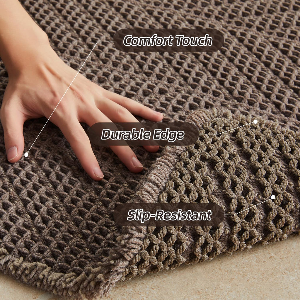 Taupe Waffle Boho Bath Runner Rug 24"x72"