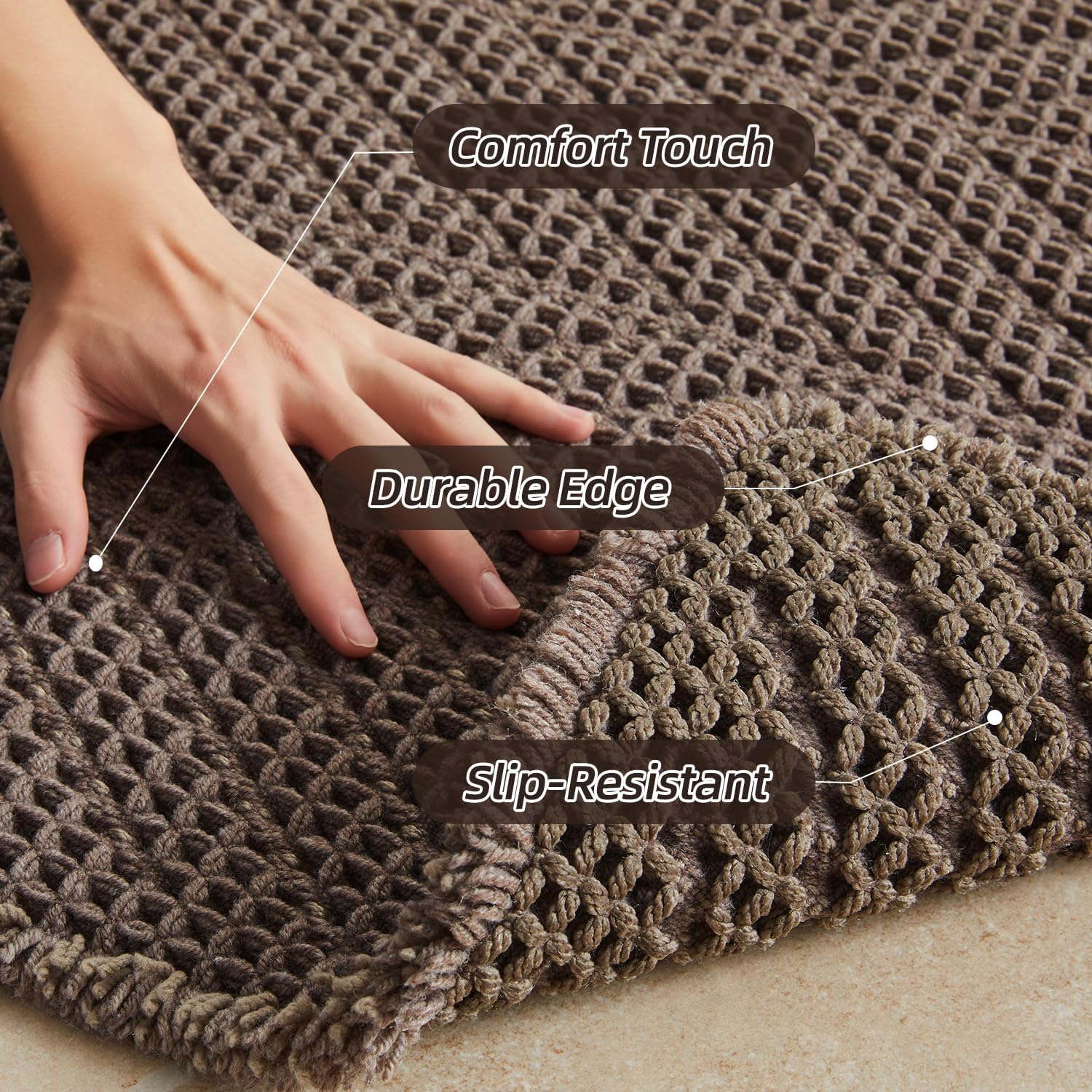 Taupe Waffle Boho Bath Runner Rug 24"x72"