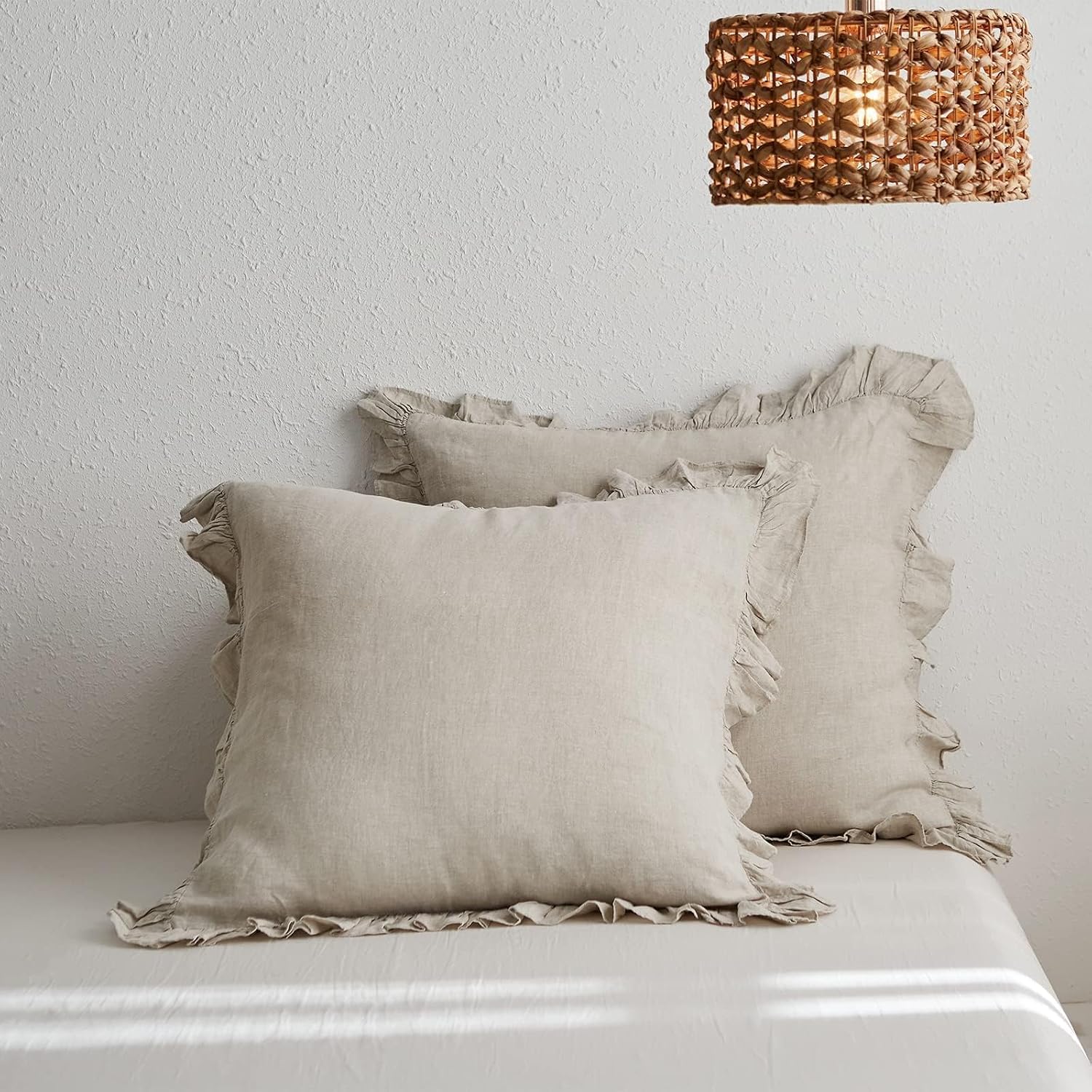 Natural Ruffled Linen Euro Pillow Covers 26"x26" Set of 2