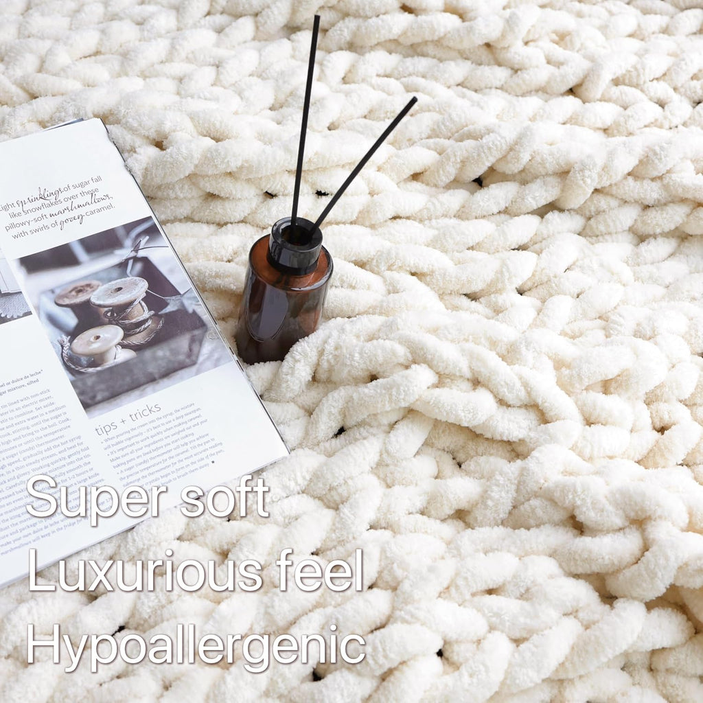 Cream Chunky Knit Chenille Throw Blanket 40"x50"
