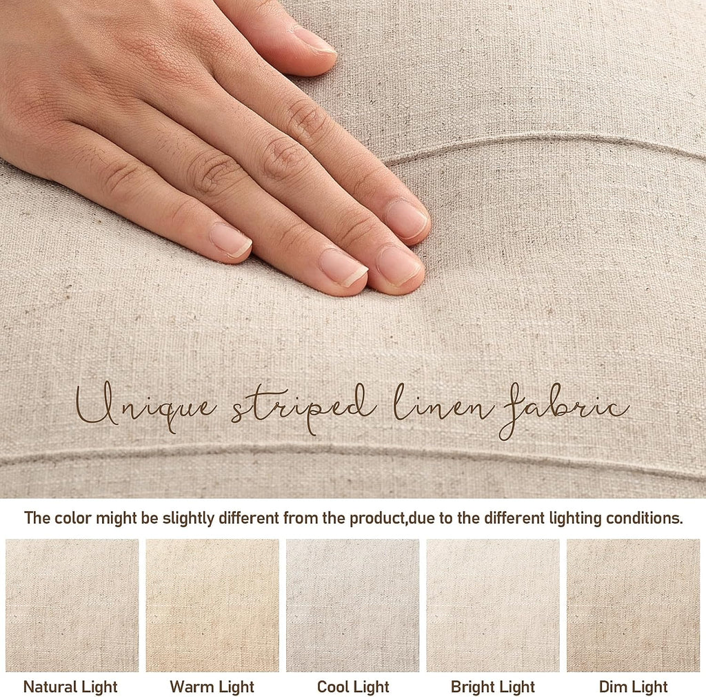 Natural Beige Striped Linen Pillow Covers 12x20 Set of 2