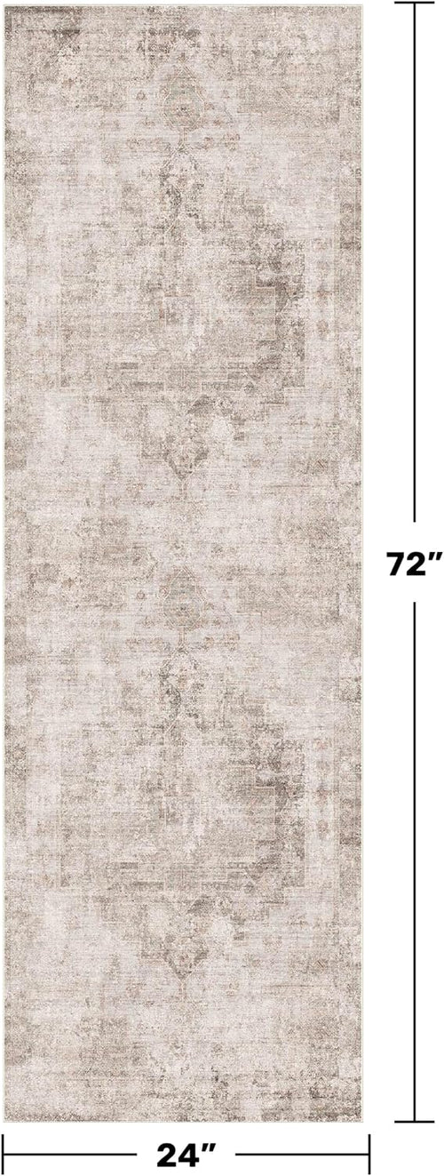Beige Farmhouse Washable Runner Rug 2x6