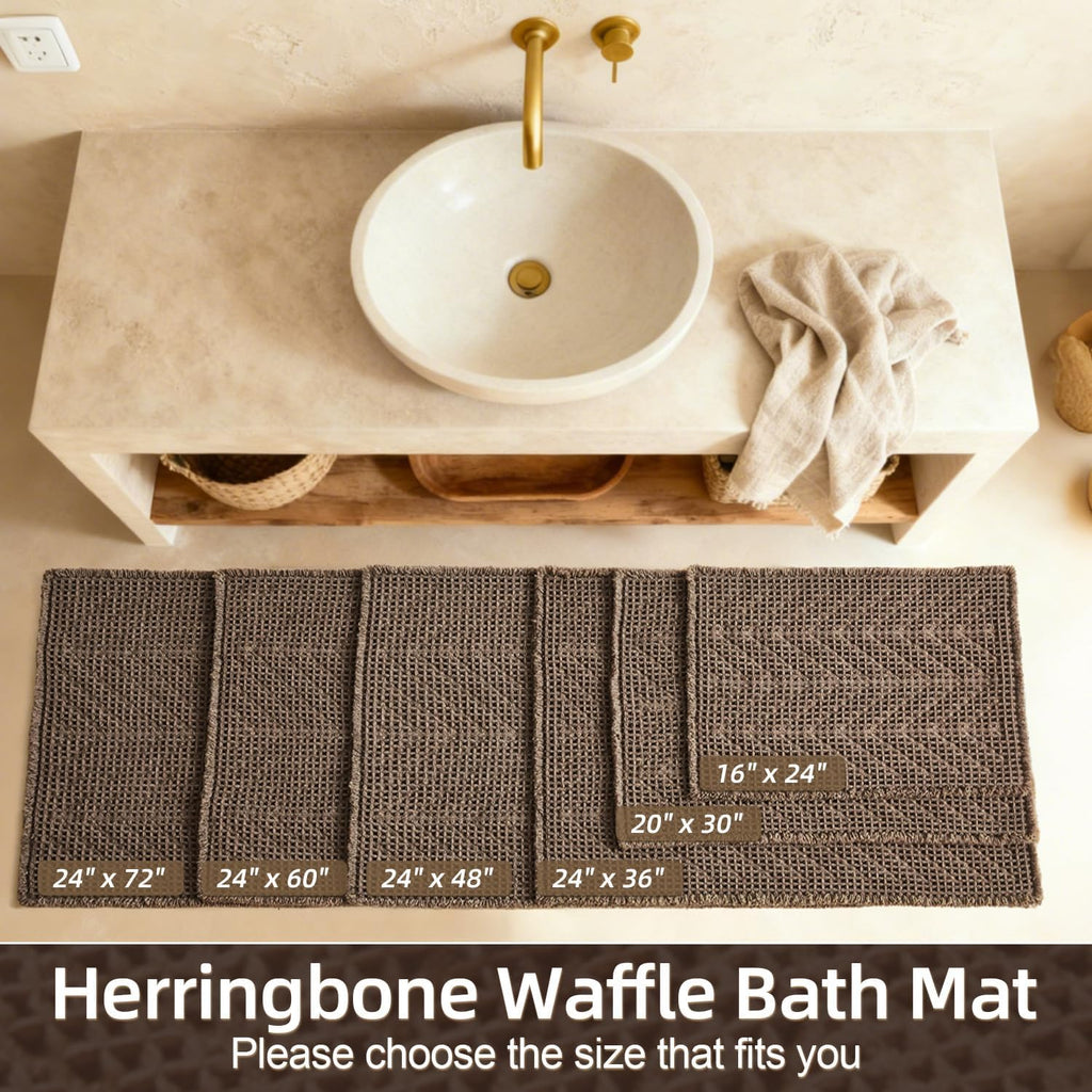 Taupe Waffle Boho Bath Runner Rug 24"x72"