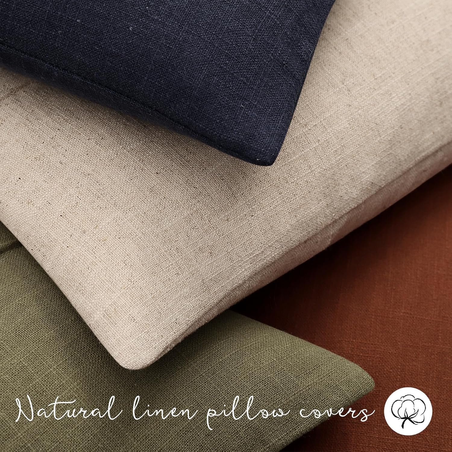 Natural Beige Striped Linen Pillow Covers 12x20 Set of 2